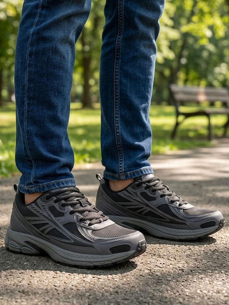 Pavers Charcoal Grey Wide Fit Rugged Lace Up Trainers - Image 1 of 6