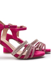 Moda in Pelle Pink Narine Strappy Hotfix Block Heel Sandals - Image 3 of 4