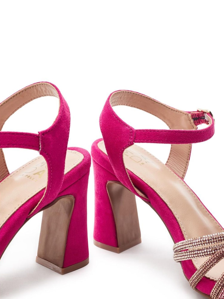 Moda in Pelle Pink Narine Strappy Hotfix Block Heel Sandals - Image 4 of 4 Moda in Pelle Pink Narine Strappy Hotfix Block Heel Sandals - Image 4 of 4