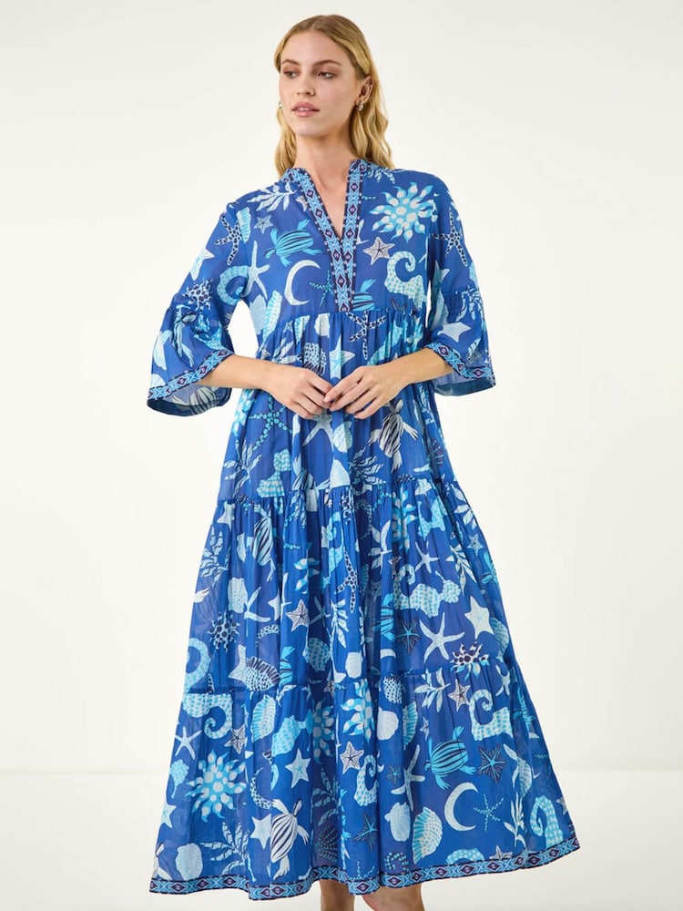 Roman Blue Seashell Maxi Dress - Image 1 of 5 Roman Blue Seashell Maxi Dress - Image 1 of 5