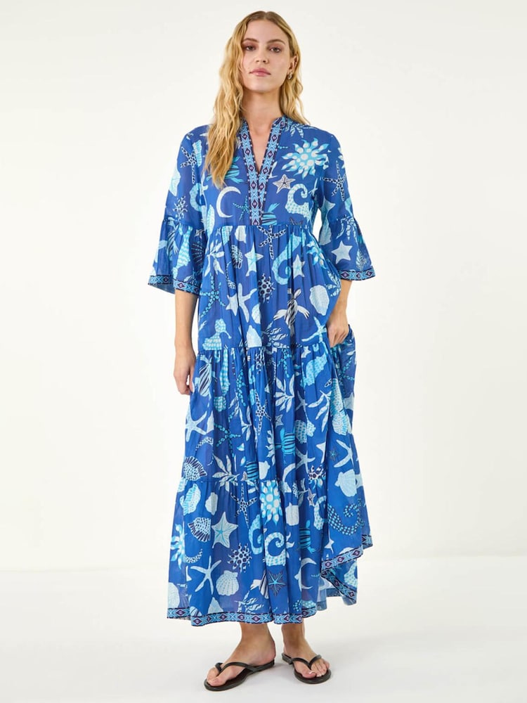 Roman Blue Seashell Maxi Dress - Image 2 of 5 Roman Blue Seashell Maxi Dress - Image 2 of 5