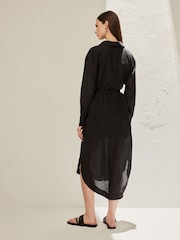 Black TENCEL™ Blend Belted Shirt Dress with Linen - Image 2 of 8