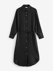 Black TENCEL™ Blend Belted Shirt Dress with Linen - Image 4 of 8