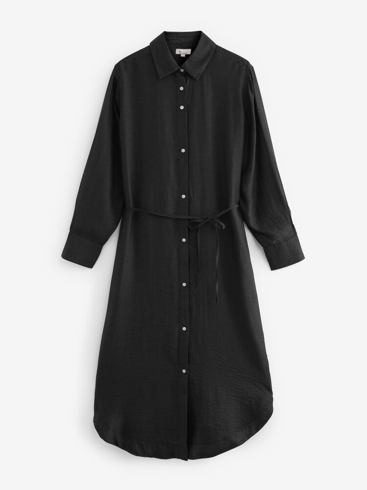 Buy Black TENCEL™ Blend Belted Shirt Dress with Linen from Next 