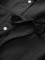 Black TENCEL™ Blend Belted Shirt Dress with Linen - Image 5 of 8