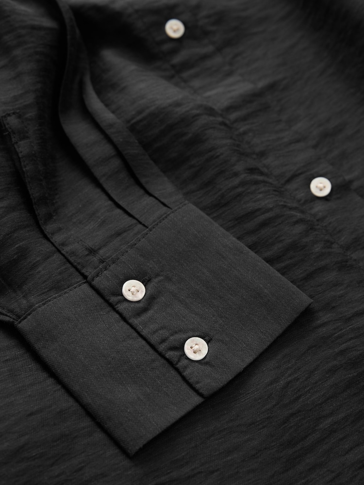 Black TENCEL™ Blend Belted Shirt Dress with Linen - Image 8 of 8