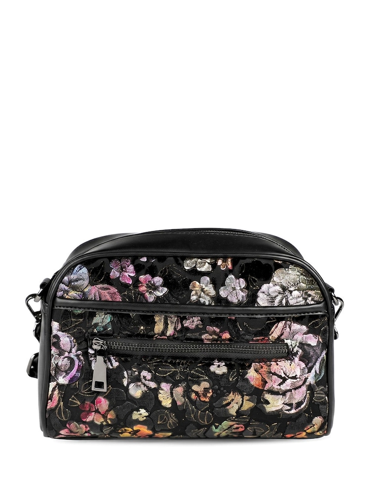 Pavers Black Floral Adjustable Strap Multi Pocket Cross-Body Bag - Image 2 of 6 Pavers Black Floral Adjustable Strap Multi Pocket Cross-Body Bag - Image 2 of 6