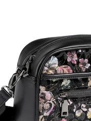 Pavers Black Floral Adjustable Strap Multi Pocket Cross-Body Bag - Image 5 of 6