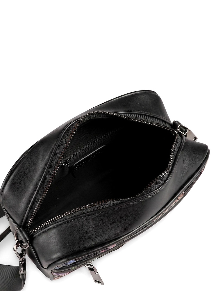 Pavers Black Floral Adjustable Strap Multi Pocket Cross-Body Bag - Image 6 of 6 Pavers Black Floral Adjustable Strap Multi Pocket Cross-Body Bag - Image 6 of 6