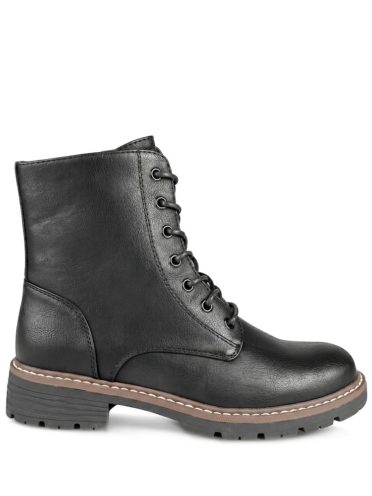 Pavers Black Lace Up Ankle Boots With Warm Lining - Image 2 of 6 Pavers Black Lace Up Ankle Boots With Warm Lining - Image 2 of 6