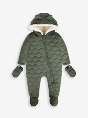 JoJo Maman Bébé Khaki Boys' Quilted Pramsuit - Image 1 of 5