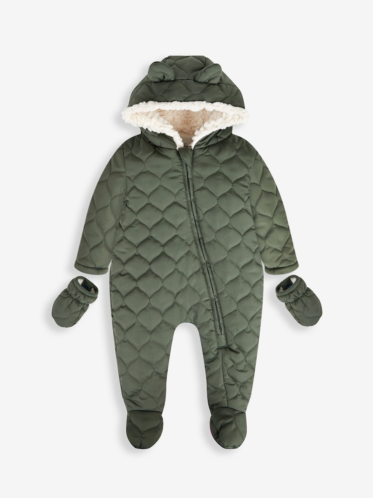 JoJo Maman Bébé Khaki Boys' Quilted Pramsuit - Image 1 of 5