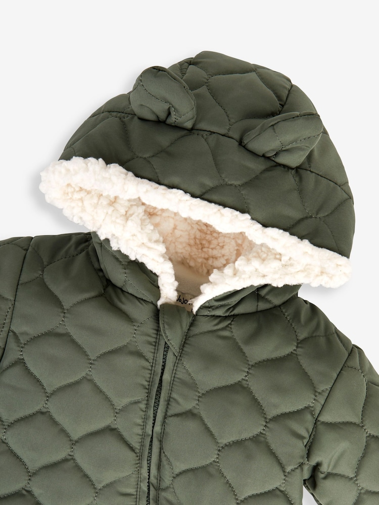 JoJo Maman Bébé Khaki Boys' Quilted Pramsuit - Image 2 of 5
