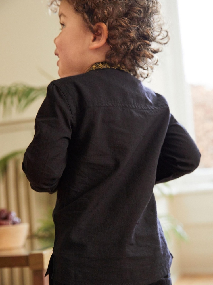Black Shirt Length Embroidered Boys Kurta (3mths-7yrs) - Image 2 of 6 Black Shirt Length Embroidered Boys Kurta (3mths-7yrs) - Image 2 of 6