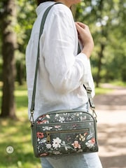 Pavers Green Floral Adjustable Strap Multi Pocket Cross-Body Bag - Image 1 of 6