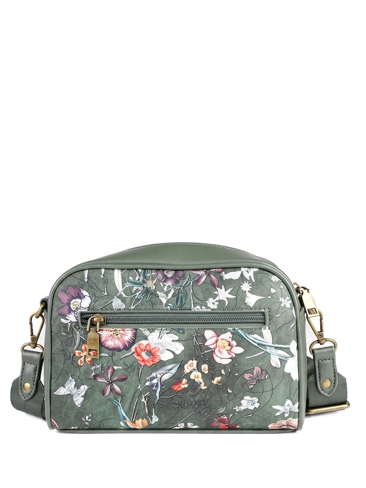 Pavers Green Floral Adjustable Strap Multi Pocket Cross-Body Bag - Image 2 of 6 Pavers Green Floral Adjustable Strap Multi Pocket Cross-Body Bag - Image 2 of 6