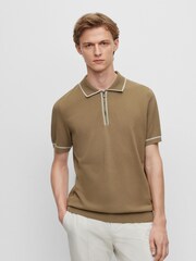 BOSS Green Zip Neck Knitted Polo Shirt - Image 1 of 5
