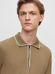BOSS Green Zip Neck Knitted Polo Shirt - Image 4 of 5