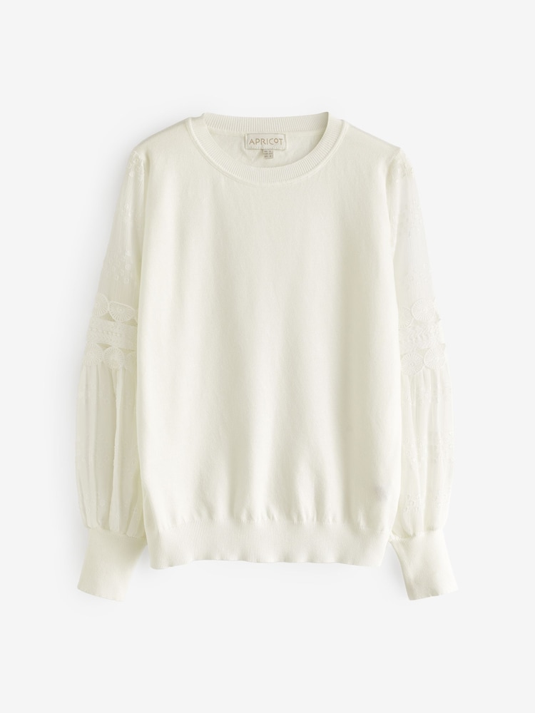 Apricot Cream Chiffon & Crochet Sleeve Jumper - Image 1 of 6