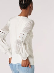 Apricot Cream Chiffon & Crochet Sleeve Jumper - Image 2 of 6