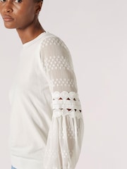 Apricot Cream Chiffon & Crochet Sleeve Jumper - Image 3 of 6