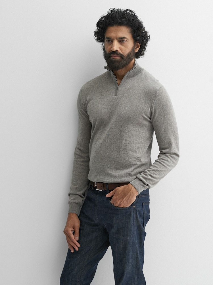 Oliver Sweeney Curragh Mole Wool Quarter Zip Jumper - Image 1 of 6