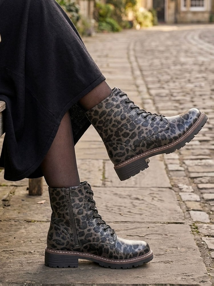 Pavers Animal Lace Up Ankle Boots With Warm Lining - Image 1 of 6 Pavers Animal Lace Up Ankle Boots With Warm Lining - Image 1 of 6