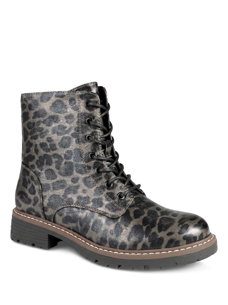 Pavers Animal Lace Up Ankle Boots With Warm Lining - Image 2 of 6 Pavers Animal Lace Up Ankle Boots With Warm Lining - Image 2 of 6