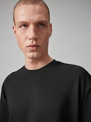 Black Vertical Texture Relaxed Fit T-Shirt - Image 1 of 8