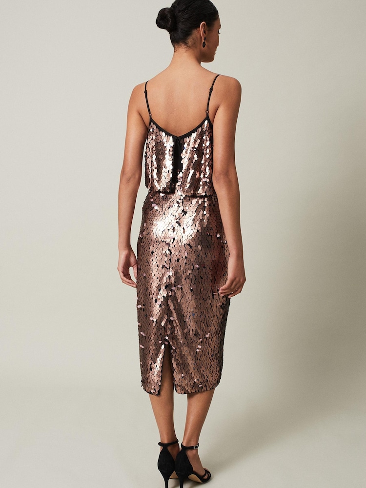 Phase Eight Metallic Myka Bronze Sequin Tiered Dress - Image 2 of 7