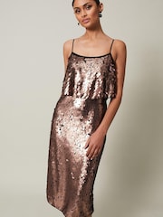 Phase Eight Metallic Myka Bronze Sequin Tiered Dress - Image 3 of 7