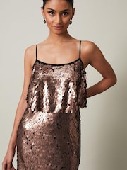 Phase Eight Metallic Myka Bronze Sequin Tiered Dress - Image 4 of 7