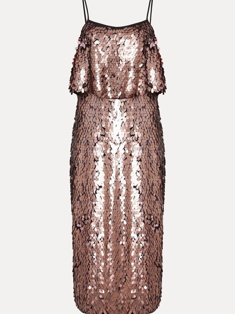 Phase Eight Metallic Myka Bronze Sequin Tiered Dress - Image 7 of 7