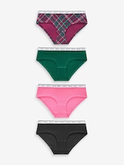 Pink/Purple Check Thong Cotton Rich Logo Knickers 4 Pack - Image 1 of 8