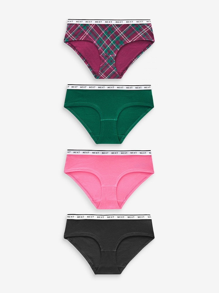 Pink/Purple Check Thong Cotton Rich Logo Knickers 4 Pack - Image 1 of 8