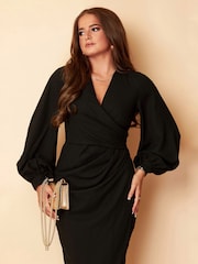 Girl In Mind Black Elsa Long Sleeve Wrap Asymmetric Dress - Image 4 of 4