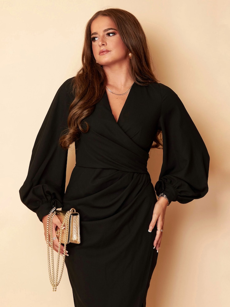 Girl In Mind Black Elsa Long Sleeve Wrap Asymmetric Dress - Image 4 of 4