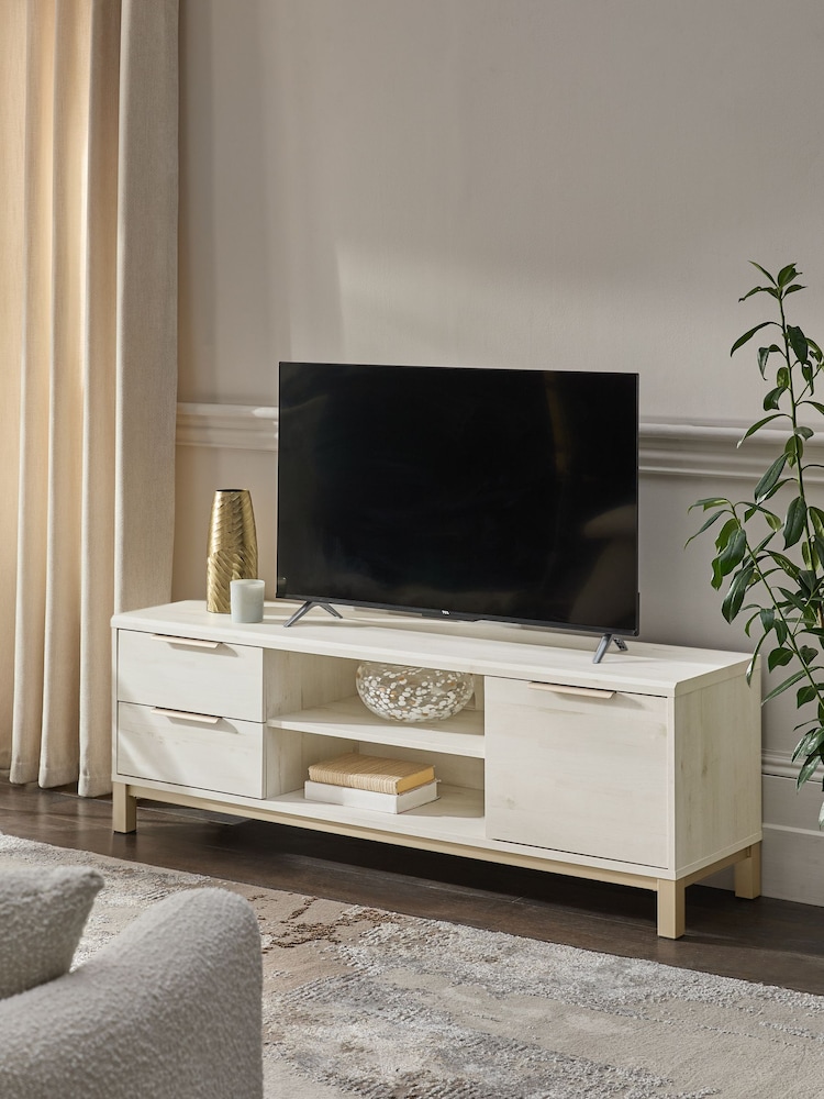 White Bronx Up to 65 inch Oak Effect Slim TV Unit - Image 1 of 9