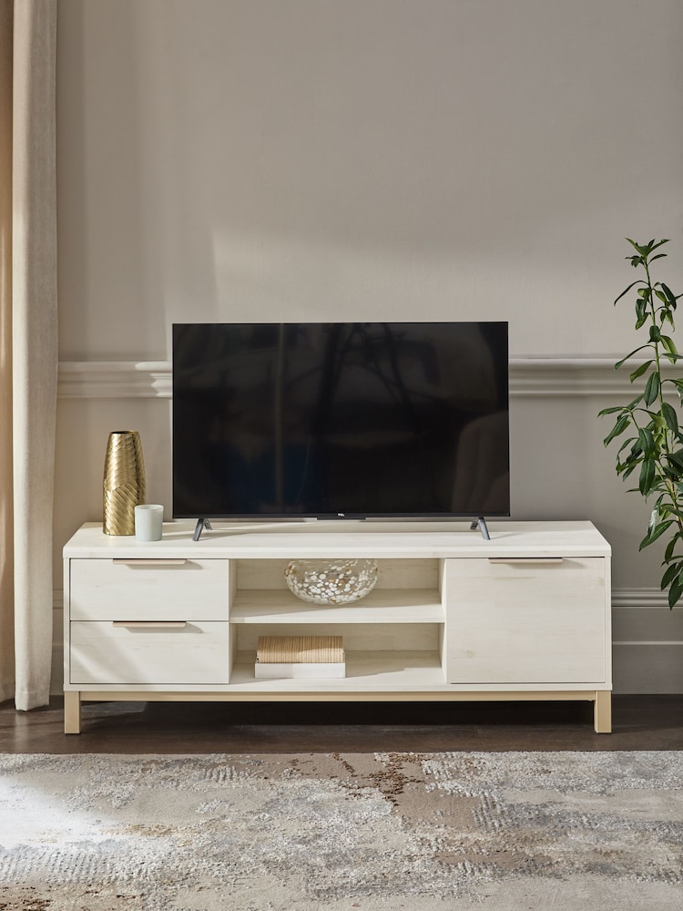 White Bronx Up to 65 inch Oak Effect Slim TV Unit - Image 2 of 9