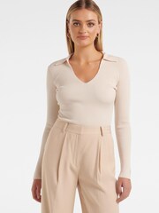 Forever New Cream Selena Collar Knit Top - Image 2 of 5