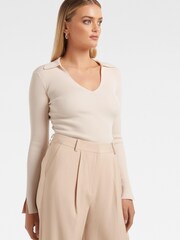 Forever New Cream Selena Collar Knit Top - Image 4 of 5