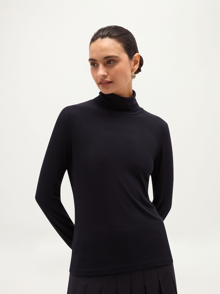 Hobbs Blue Kiera Ribbed Rollneck Top - Image 1 of 5 Hobbs Blue Kiera Ribbed Rollneck Top - Image 1 of 5