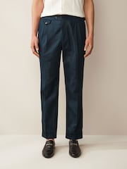 Navy Blue Linen Cotton Side Adjuster Trousers - Image 1 of 9