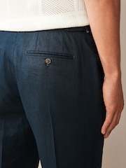 Navy Blue Linen Cotton Side Adjuster Trousers - Image 4 of 9