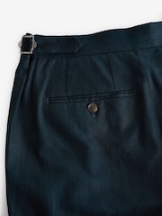 Navy Blue Linen Cotton Side Adjuster Trousers - Image 8 of 9