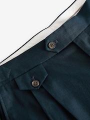 Navy Blue Linen Cotton Side Adjuster Trousers - Image 9 of 9