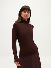 Hobbs Brown Kiera Ribbed Rollneck Top - Image 1 of 5