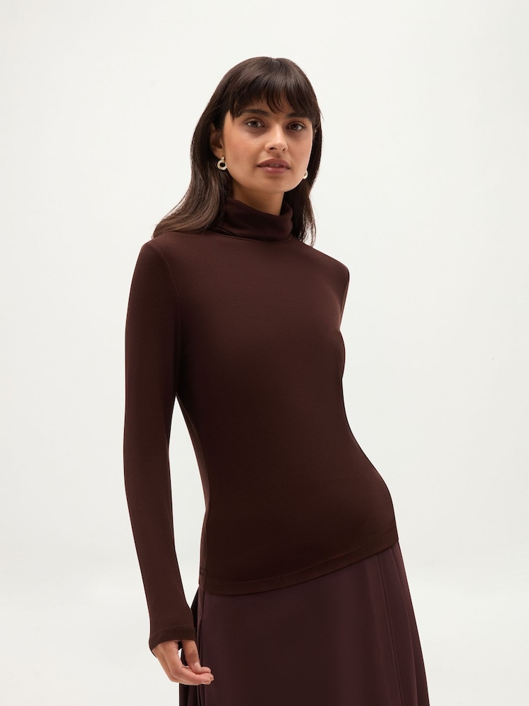 Hobbs Brown Kiera Ribbed Rollneck Top - Image 1 of 5 Hobbs Brown Kiera Ribbed Rollneck Top - Image 1 of 5