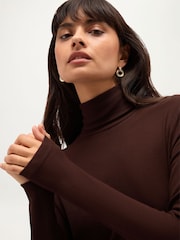 Hobbs Brown Kiera Ribbed Rollneck Top - Image 4 of 5