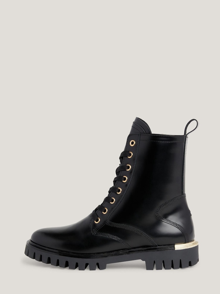 Tommy Hilfiger Poloshed Leather Lace Up Black Boots - Image 2 of 6